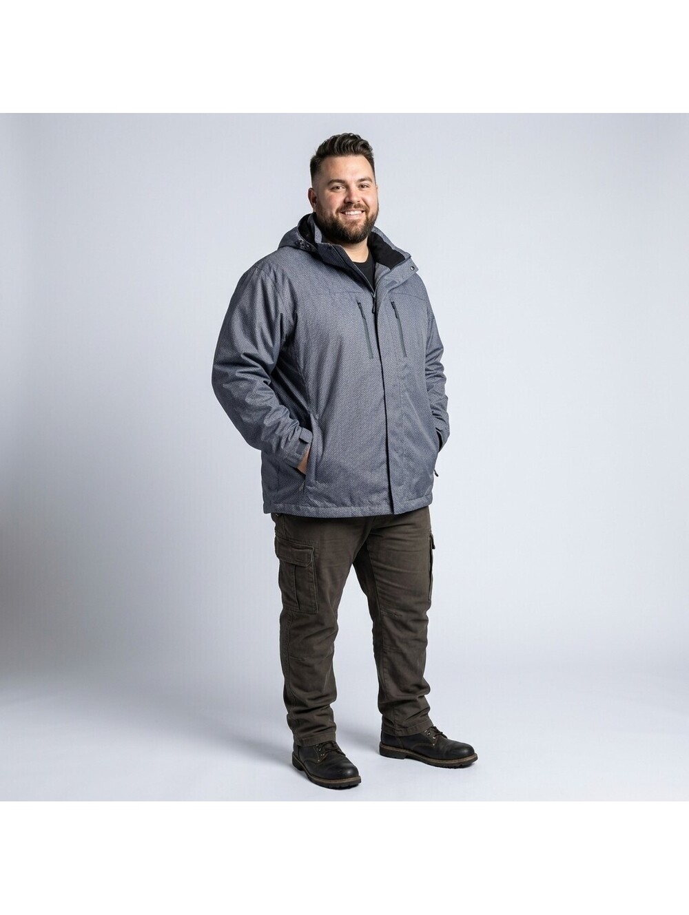 Pulse Men's Big & Tall 4XL Waterproof Ski Jacket Gray Herringbone Hooded Coat